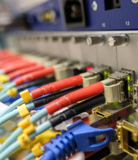 fiber optics cable closeup blue